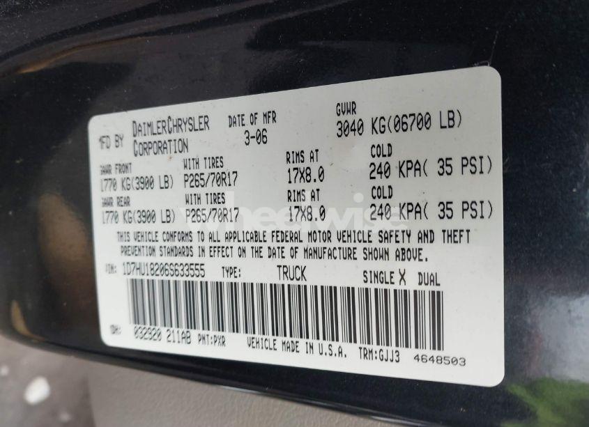 Photo 9 of 2006 Dodge Ram 1500 LARAMIE (VIN 1D7HU18206S633555)