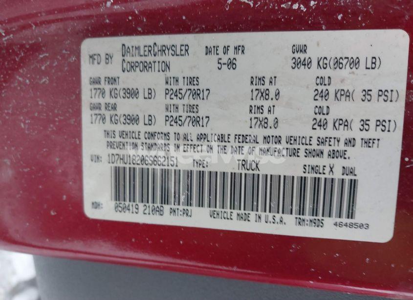 Photo 9 of 2006 Dodge Ram 1500 SLT/TRX4 OFF ROAD/SPORT (VIN 1D7HU18206S662151)