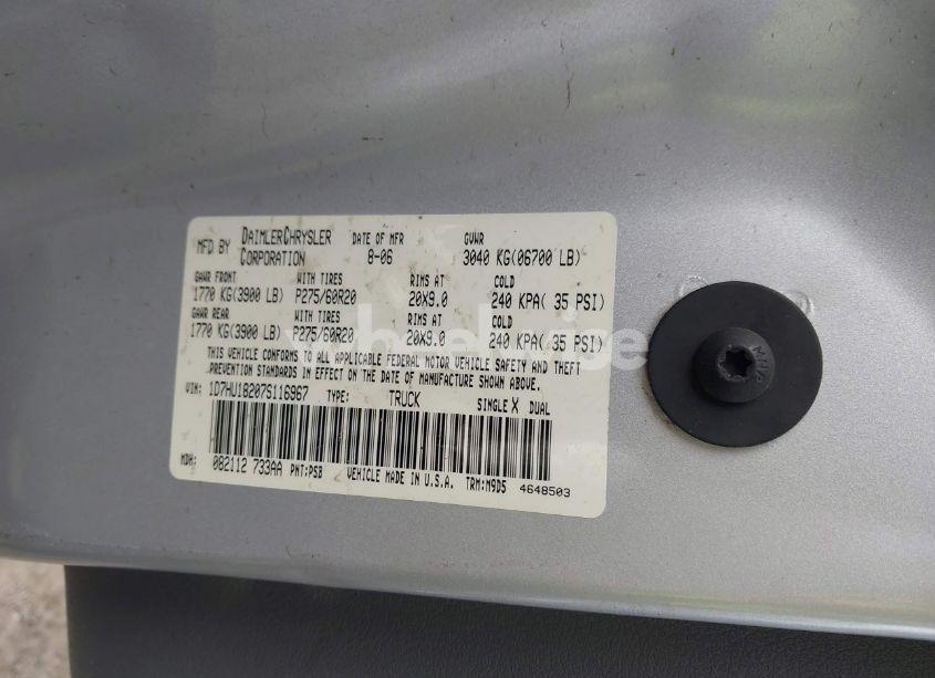 Photo 9 of 2007 Dodge Ram 1500 SLT/TRX4 OFF ROAD/SPORT (VIN 1D7HU18207S116967)