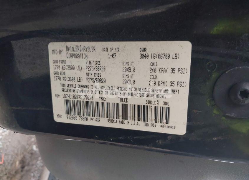 Photo 9 of 2007 Dodge Ram 1500 SLT/TRX4 OFF ROAD/SPORT (VIN 1D7HU18207S170270)