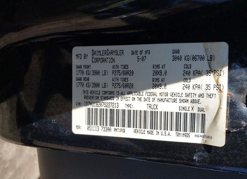 Photo 9 of 2007 Dodge Ram 1500 SLT/TRX4 OFF ROAD/SPORT (VIN 1D7HU18207S227213)