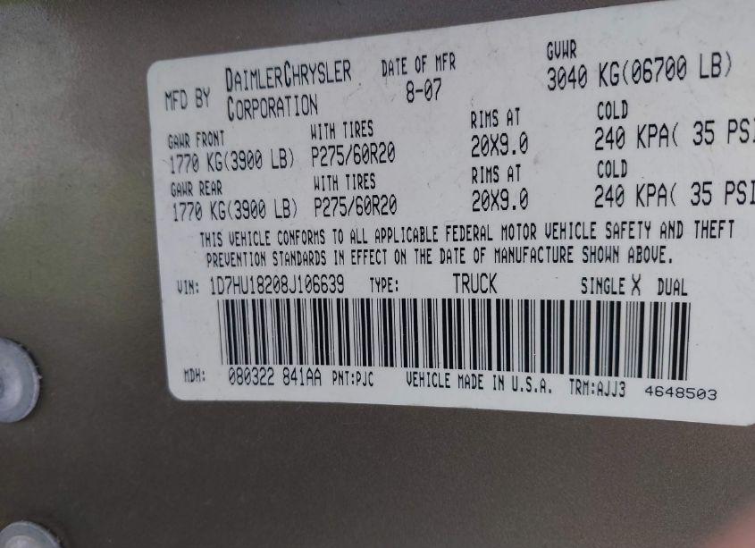 Photo 9 of 2008 Dodge Ram 1500 SLT (VIN 1D7HU18208J106639)