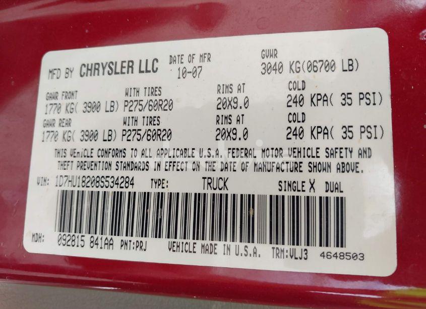 Photo 9 of 2008 Dodge Ram 1500 LARAMIE (VIN 1D7HU18208S534284)