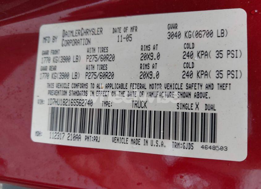 Photo 9 of 2006 Dodge Ram 1500 LARAMIE (VIN 1D7HU18216S562740)