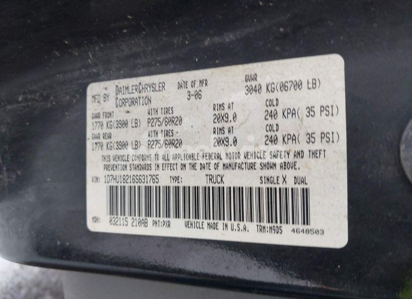 Photo 9 of 2006 Dodge Ram 1500 SLT/TRX4 OFF ROAD/SPORT (VIN 1D7HU18216S631765)