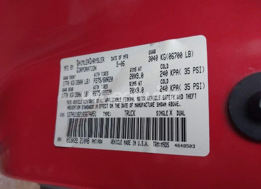 Photo 9 of 2006 Dodge Ram 1500 SLT/TRX4 OFF ROAD/SPORT (VIN 1D7HU18216S674051)