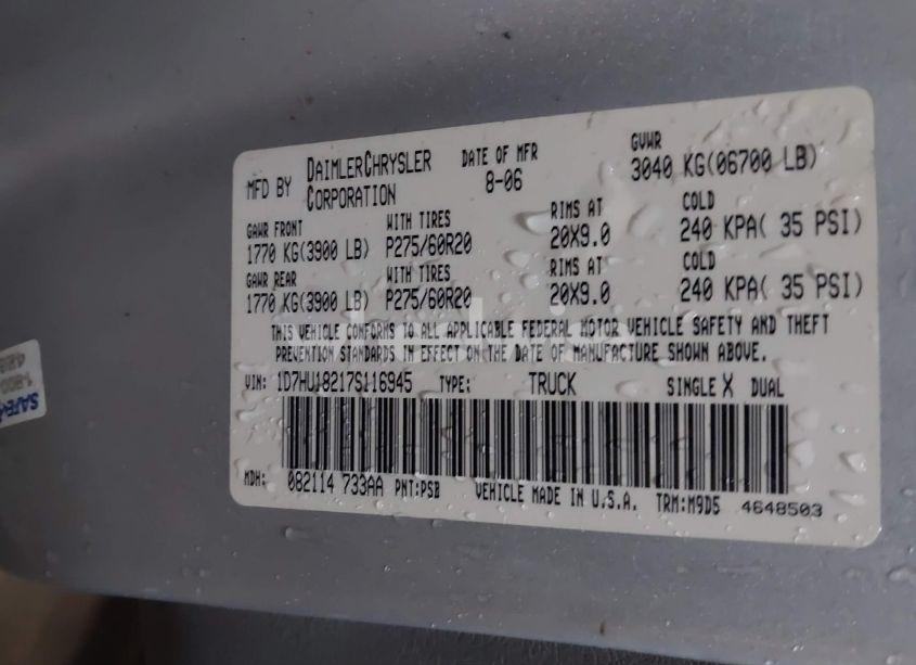 Photo 9 of 2007 Dodge Ram 1500 SLT/TRX4 OFF ROAD/SPORT (VIN 1D7HU18217S116945)