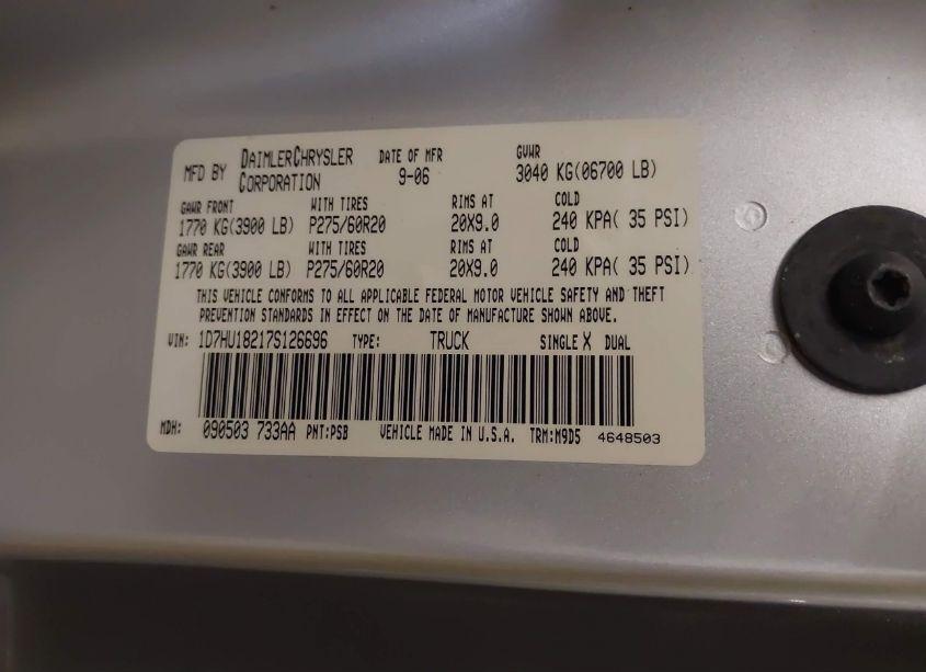 Photo 9 of 2007 Dodge Ram 1500 SLT/TRX4 OFF ROAD/SPORT (VIN 1D7HU18217S126696)