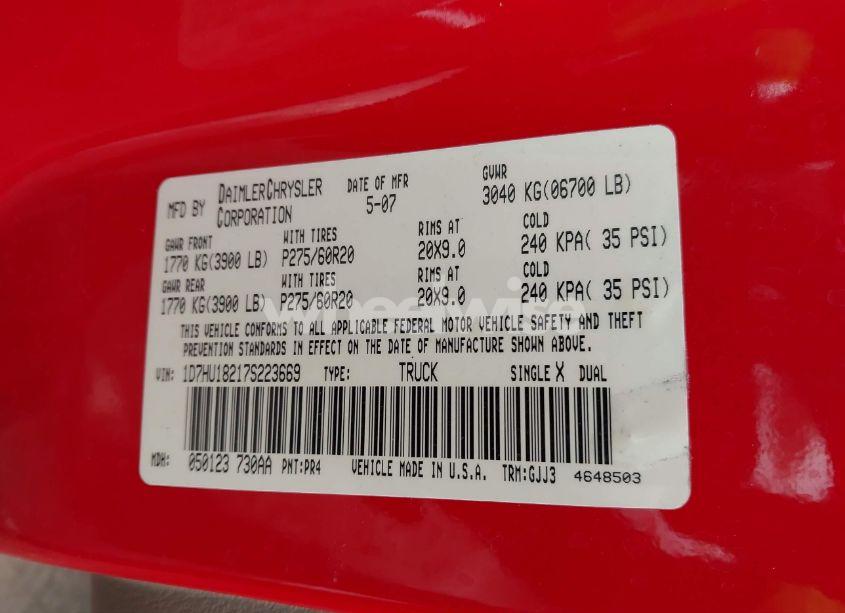 Photo 9 of 2007 Dodge Ram 1500 LARAMIE (VIN 1D7HU18217S223669)