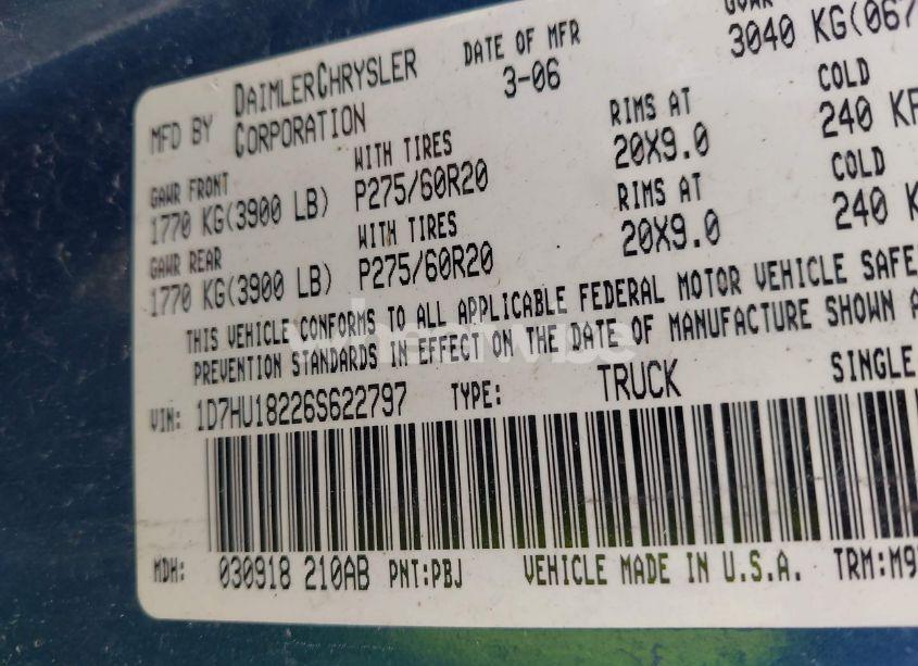 Photo 9 of 2006 Dodge Ram 1500 SLT/TRX4 OFF ROAD/SPORT (VIN 1D7HU18226S622797)