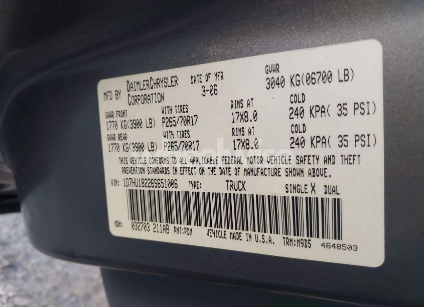 Photo 9 of 2006 Dodge Ram 1500 SLT/TRX4 OFF ROAD/SPORT (VIN 1D7HU18226S651006)