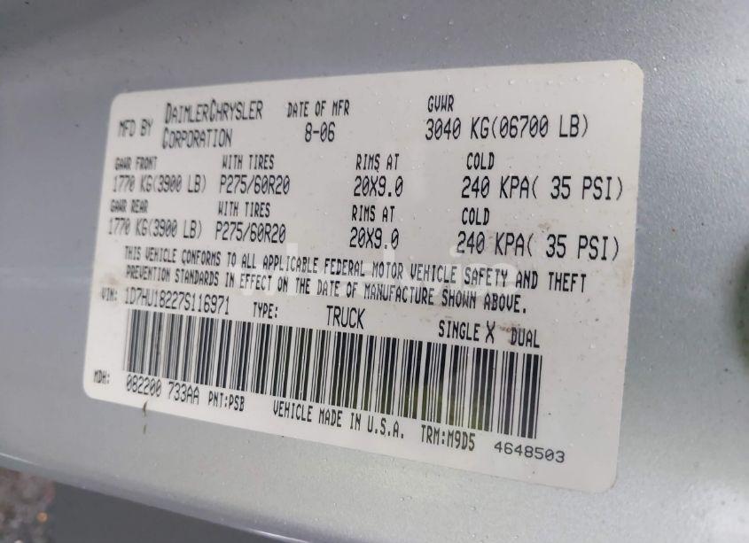 Photo 9 of 2007 Dodge Ram 1500 SLT/TRX4 OFF ROAD/SPORT (VIN 1D7HU18227S116971)