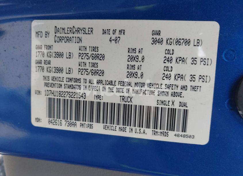 Photo 9 of 2007 Dodge Ram 1500 SLT/TRX4 OFF ROAD/SPORT (VIN 1D7HU18227S221543)