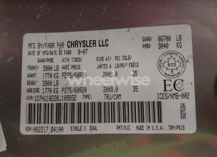 Photo 9 of 2008 Dodge Ram 1500 SLT (VIN 1D7HU18228J109932)