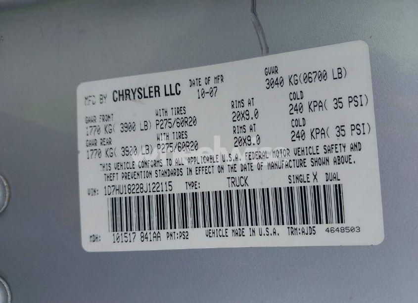 Photo 9 of 2008 Dodge Ram 1500 SLT (VIN 1D7HU18228J122115)