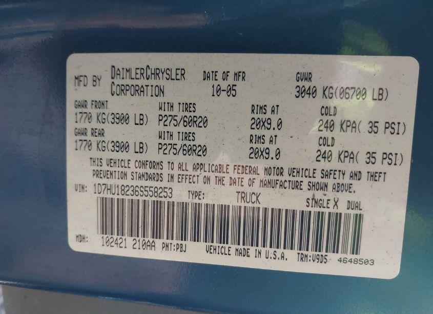 Photo 9 of 2006 Dodge Ram 1500 SLT/TRX4 OFF ROAD/SPORT (VIN 1D7HU18236S558253)