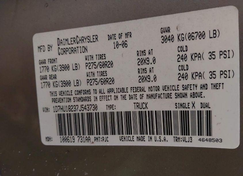 Photo 9 of 2007 Dodge Ram 1500 LARAMIE (VIN 1D7HU18237J543730)