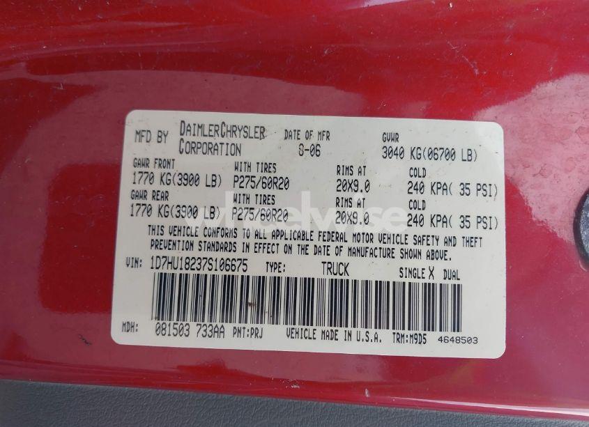 Photo 9 of 2007 Dodge Ram 1500 SLT/TRX4 OFF ROAD/SPORT (VIN 1D7HU18237S106675)