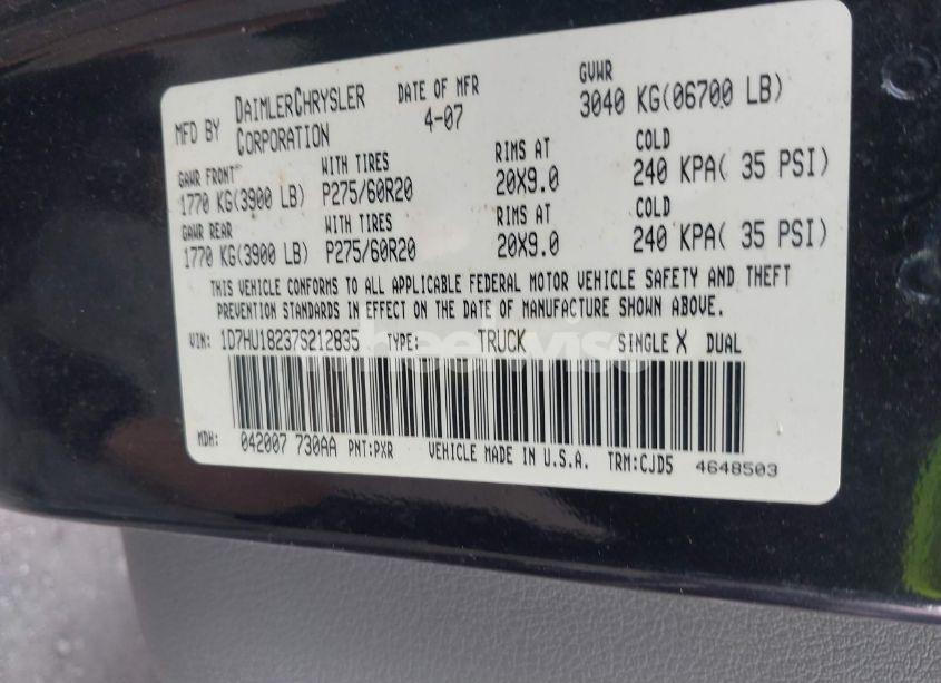 Photo 9 of 2007 Dodge Ram 1500 SLT/TRX4 OFF ROAD/SPORT (VIN 1D7HU18237S212835)