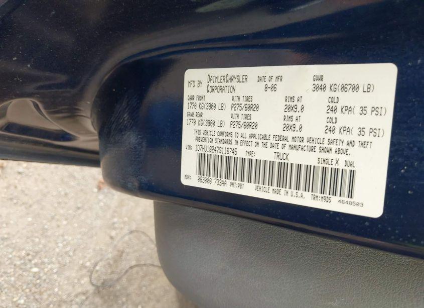 Photo 9 of 2007 Dodge Ram 1500 SLT/TRX4 OFF ROAD/SPORT (VIN 1D7HU18247S116745)