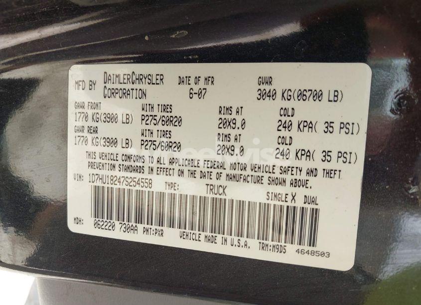 Photo 9 of 2007 Dodge Ram 1500 SLT/TRX4 OFF ROAD/SPORT (VIN 1D7HU18247S254558)