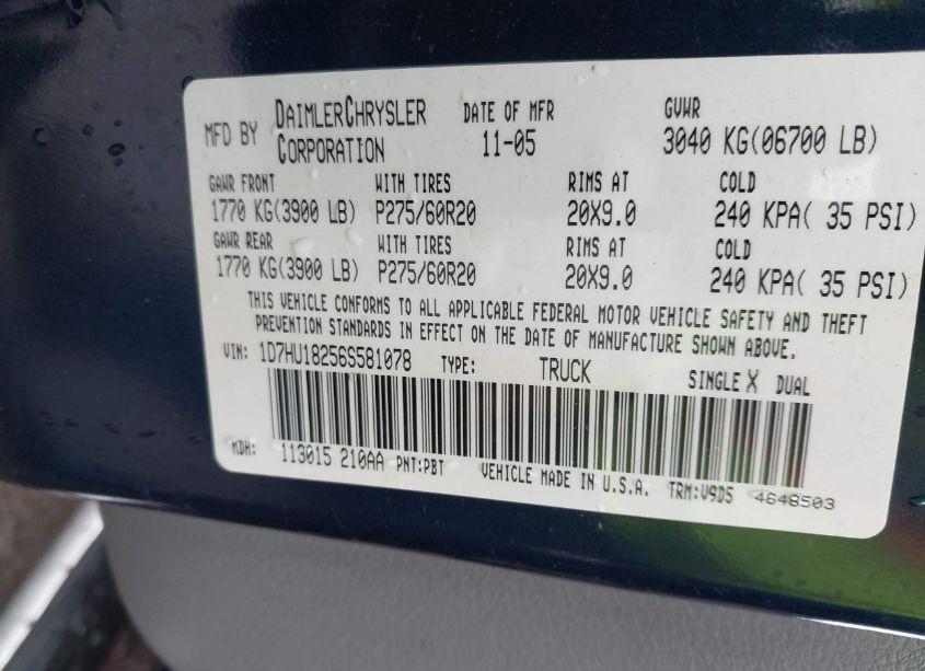 Photo 9 of 2006 Dodge Ram 1500 SLT/TRX4 OFF ROAD/SPORT (VIN 1D7HU18256S581078)