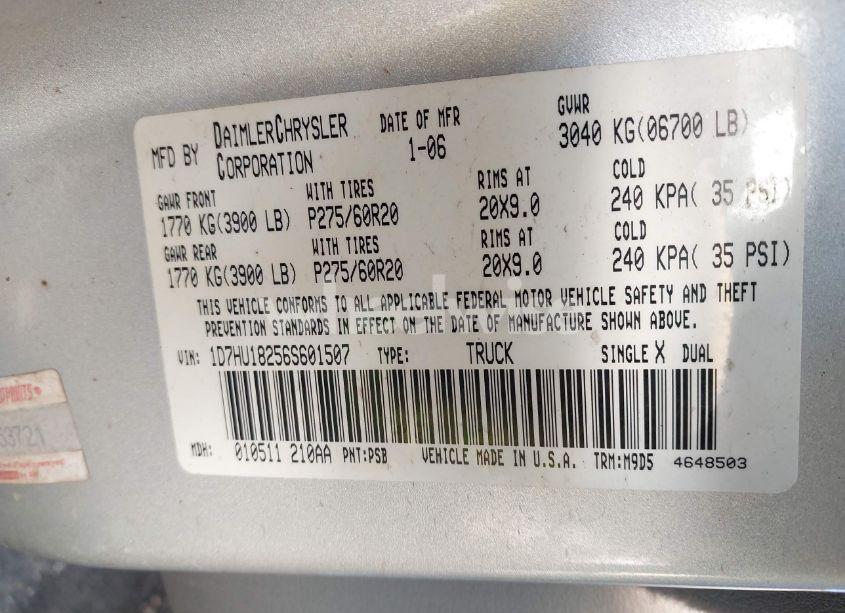 Photo 9 of 2006 Dodge Ram 1500 SLT/TRX4 OFF ROAD/SPORT (VIN 1D7HU18256S601507)