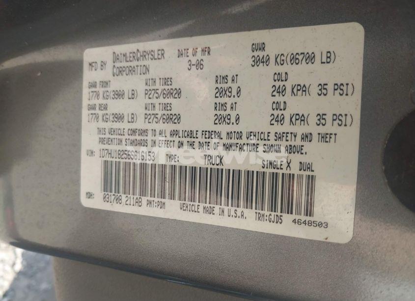 Photo 9 of 2006 Dodge Ram 1500 LARAMIE (VIN 1D7HU18256S616153)