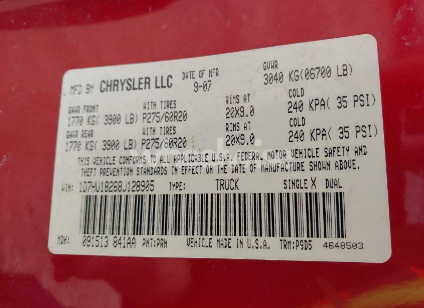 Photo 9 of 2008 Dodge Ram 1500 SLT (VIN 1D7HU18268J128905)