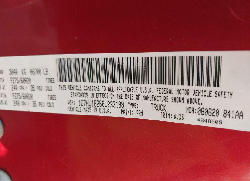 Photo 9 of 2008 Dodge Ram 1500 SLT (VIN 1D7HU18268J233198)