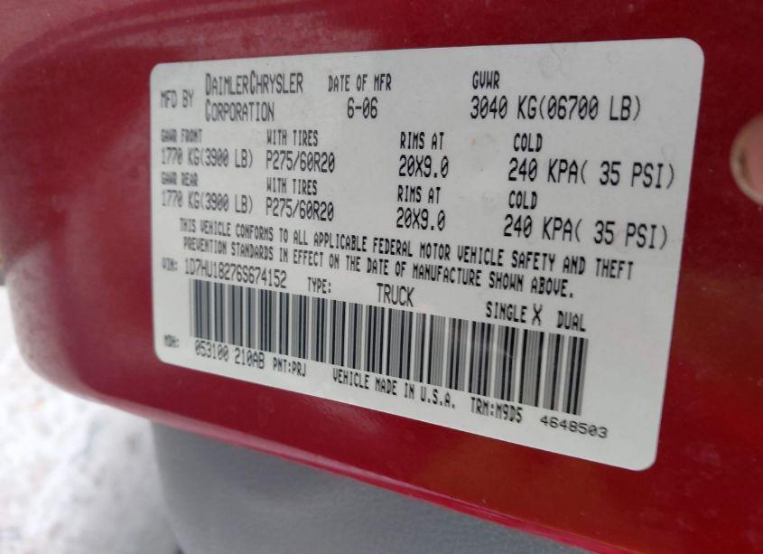 Photo 9 of 2006 Dodge Ram 1500 SLT/TRX4 OFF ROAD/SPORT (VIN 1D7HU18276S674152)