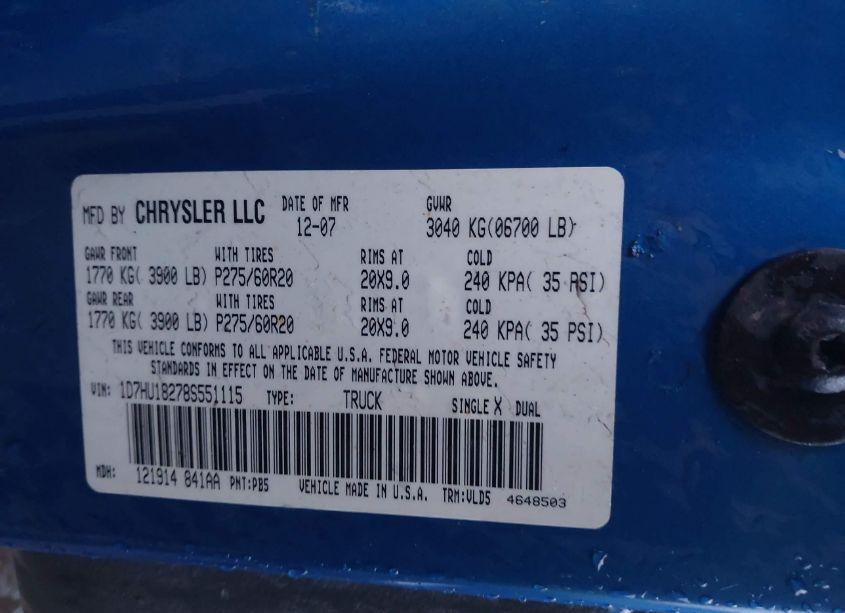 Photo 9 of 2008 Dodge Ram 1500 SLT (VIN 1D7HU18278S551115)