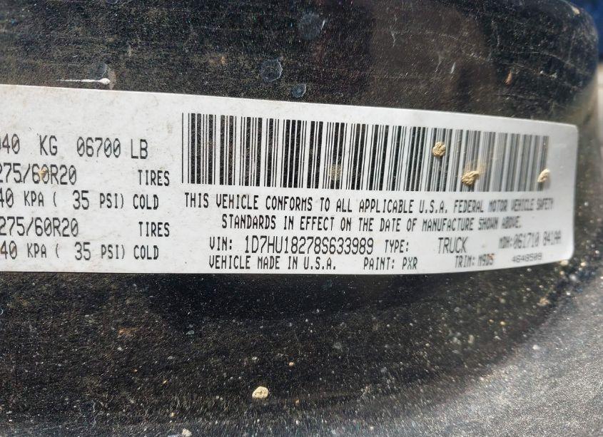 Photo 9 of 2008 Dodge Ram 1500 SLT (VIN 1D7HU18278S633989)