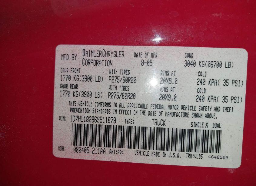 Photo 9 of 2006 Dodge Ram 1500 LARAMIE (VIN 1D7HU18286S511879)