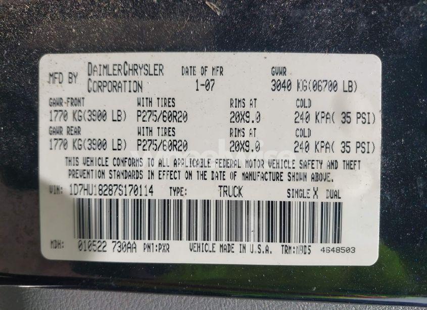 Photo 9 of 2007 Dodge Ram 1500 SLT/TRX4 OFF ROAD/SPORT (VIN 1D7HU18287S170114)