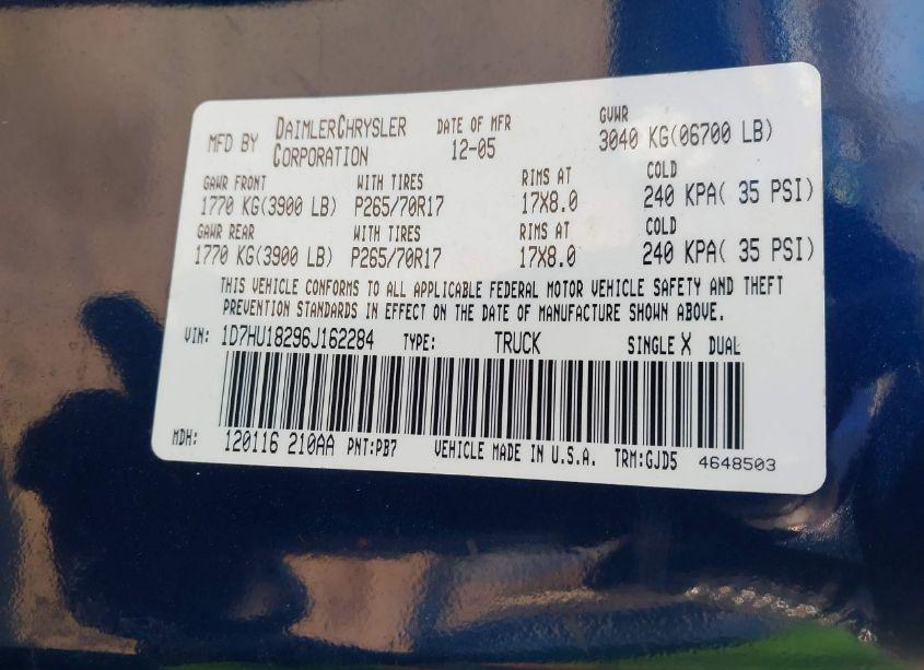 Photo 9 of 2006 Dodge Ram 1500 LARAMIE (VIN 1D7HU18296J162284)