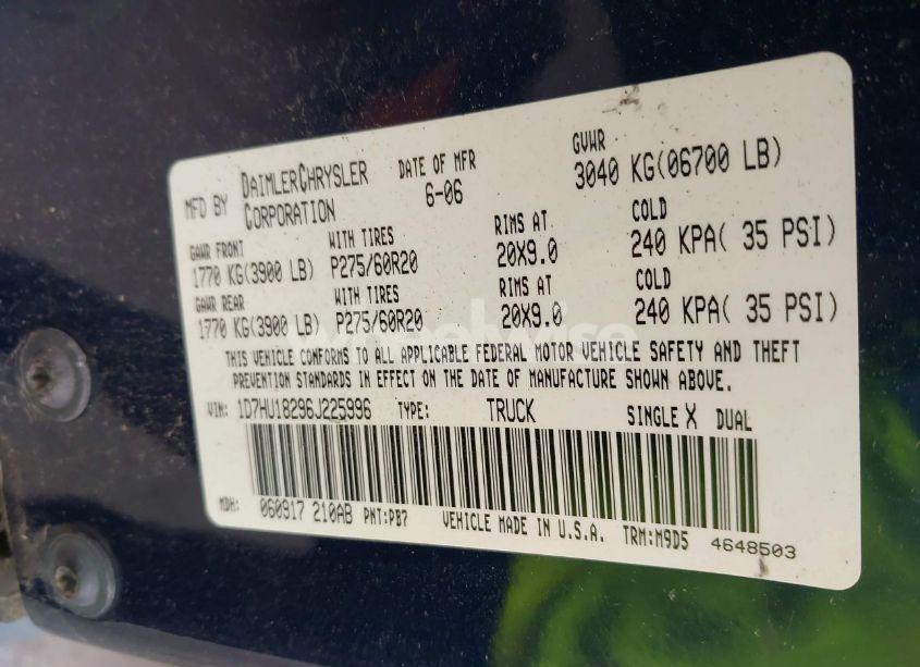 Photo 9 of 2006 Dodge Ram 1500 SLT/TRX4 OFF ROAD/SPORT (VIN 1D7HU18296J225996)