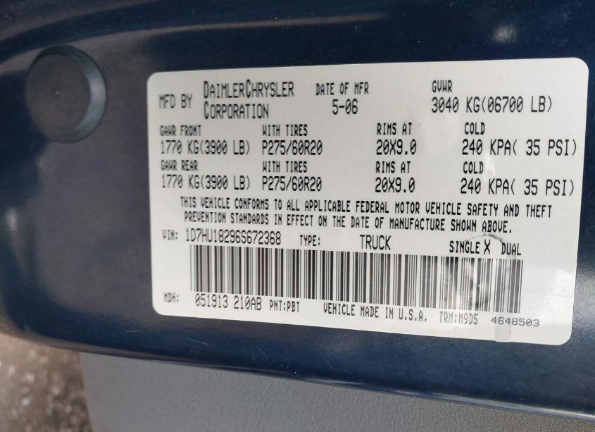 Photo 9 of 2006 Dodge Ram 1500 SLT/TRX4 OFF ROAD/SPORT (VIN 1D7HU18296S672368)