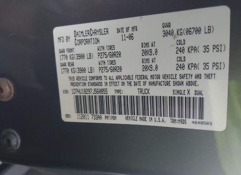 Photo 9 of 2007 Dodge Ram 1500 SLT/TRX4 OFF ROAD/SPORT (VIN 1D7HU18297J560855)