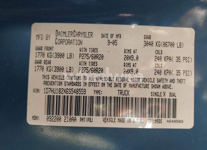 Photo 9 of 2006 Dodge Ram 1500 SLT/TRX4 OFF ROAD/SPORT (VIN 1D7HU182X6S548559)