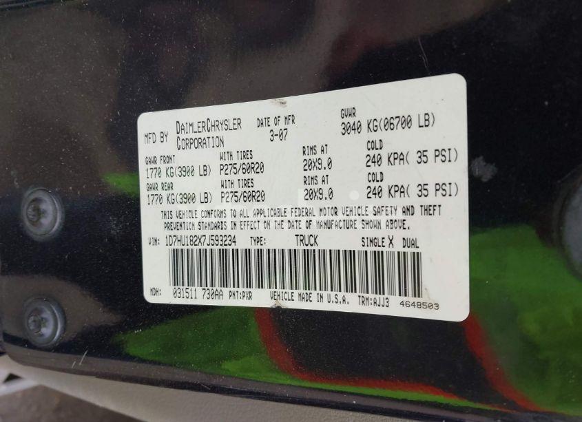 Photo 9 of 2007 Dodge Ram 1500 SLT/TRX4 OFF ROAD/SPORT (VIN 1D7HU182X7J593234)