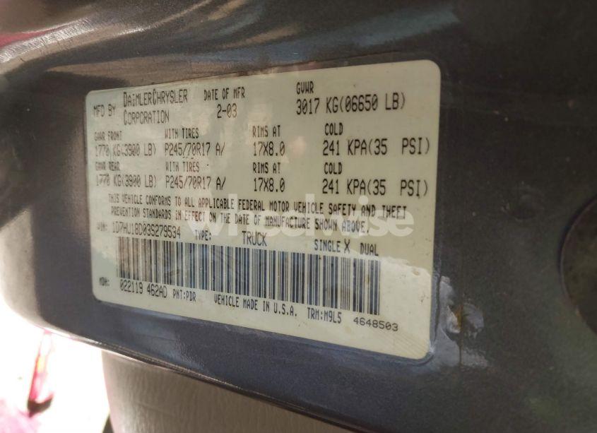 Photo 9 of 2003 Dodge Ram 1500 SLT/LARAMIE/ST (VIN 1D7HU18D03S279534)