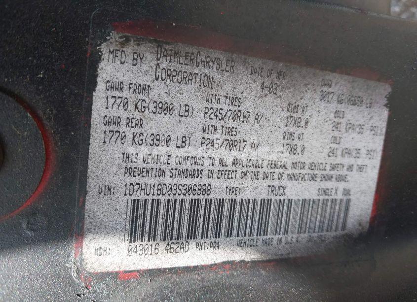 Photo 9 of 2003 Dodge Ram 1500 SLT/LARAMIE/ST (VIN 1D7HU18D03S306988)