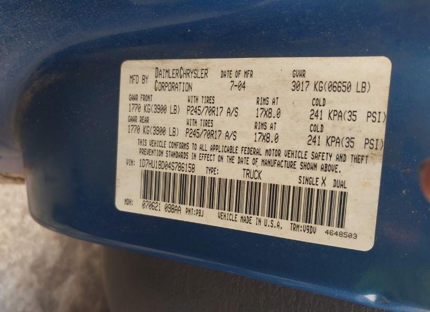 Photo 9 of 2004 Dodge Ram 1500 SLT/LARAMIE (VIN 1D7HU18D04S786158)