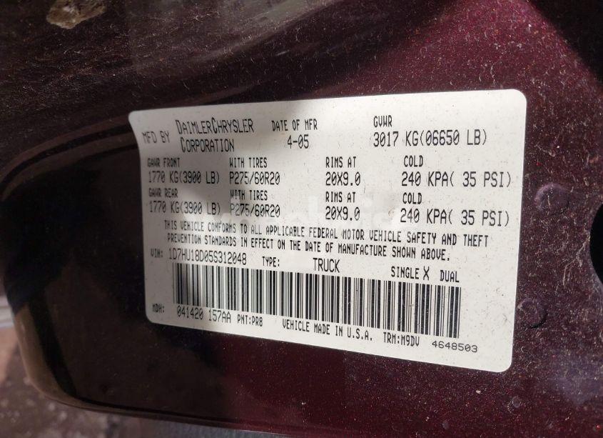 Photo 9 of 2005 Dodge Ram 1500 SLT/LARAMIE (VIN 1D7HU18D05S312048)