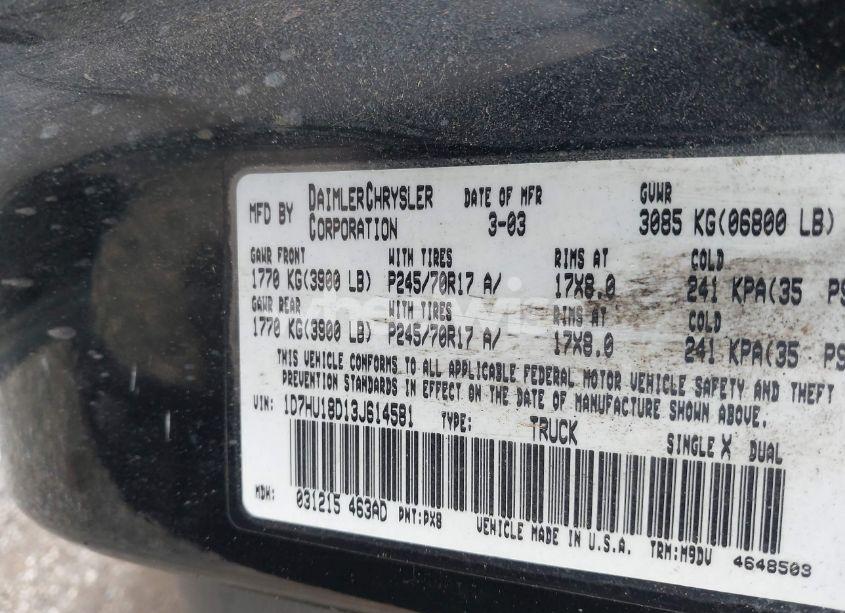 Photo 9 of 2003 Dodge Ram 1500 SLT/LARAMIE/ST (VIN 1D7HU18D13J614581)