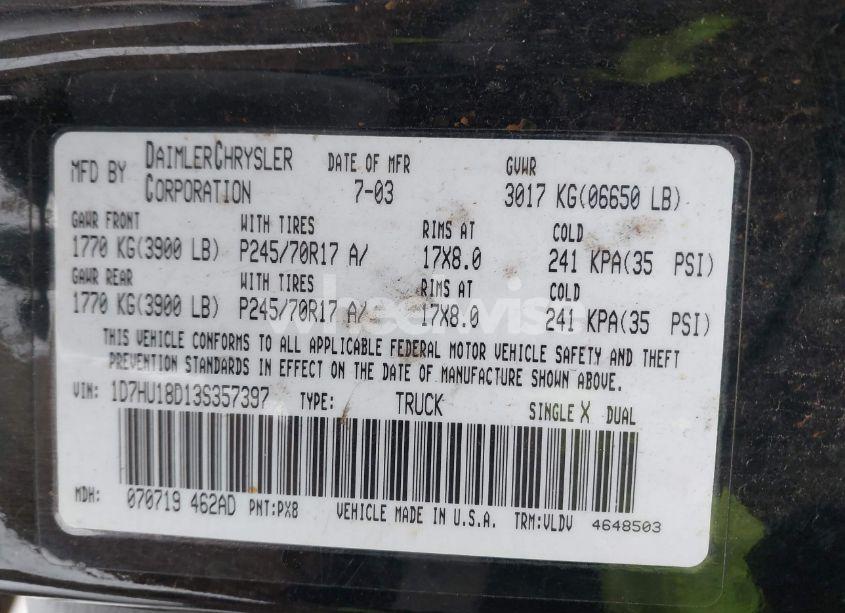 Photo 9 of 2003 Dodge Ram 1500 SLT/LARAMIE/ST (VIN 1D7HU18D13S357397)