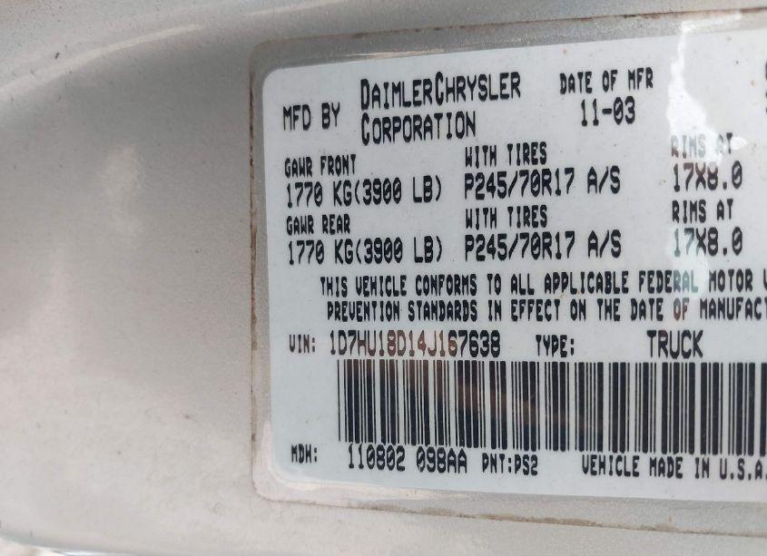 Photo 9 of 2004 Dodge Ram 1500 SLT/LARAMIE (VIN 1D7HU18D14J167638)