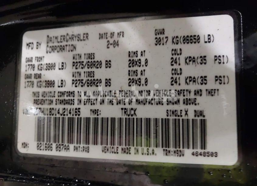 Photo 9 of 2004 Dodge Ram 1500 SLT/LARAMIE (VIN 1D7HU18D14J214165)