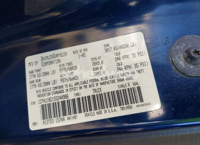 Photo 9 of 2005 Dodge Ram 1500 SLT/LARAMIE (VIN 1D7HU18D15S240986)